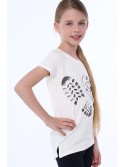 Girls\' T-shirt with shoe print, cream, NDZ8254 - Online store - Boutique